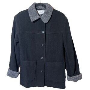 F.S. Limited Pea Coat Women S Wool Black Contrast Cuff Collar Button Pockets EUC